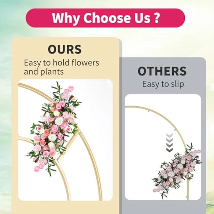 Gawicpy U-Shaped Metal Arched Flower Rack Perfect for Wedding Decorations and Celebrations 7.2 x 4.2 FT Wedding Arch Frame for Birthdays, Parties, and More (Gold) by Gawicpy - Image 5