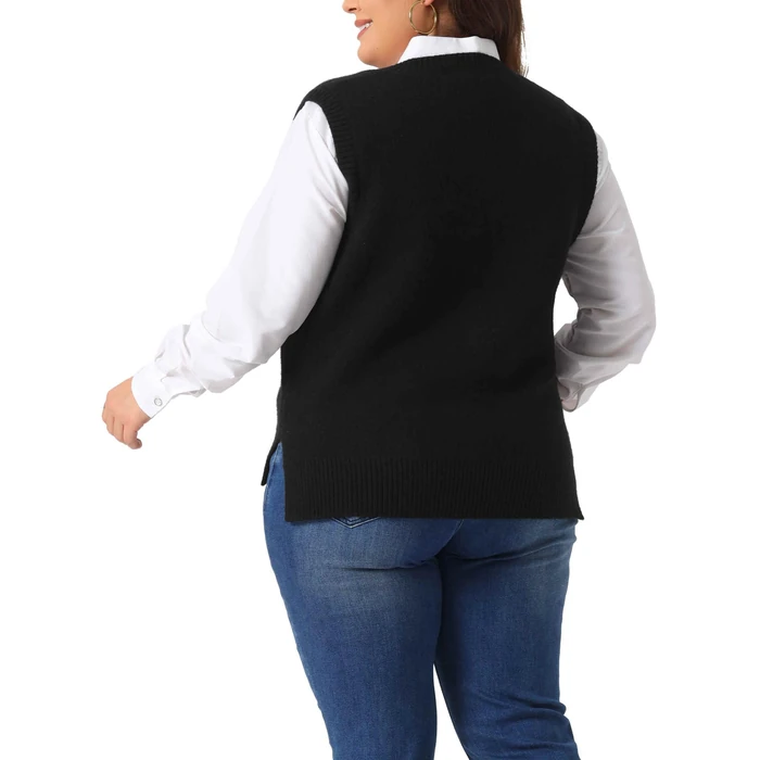 Agnes Orinda Plus Size Sweater Vest for Women V Neck Knit Vests Solid Classic Sleeveless Pullover Sweaters Tops 2X Black by Agnes Orinda - Image 7