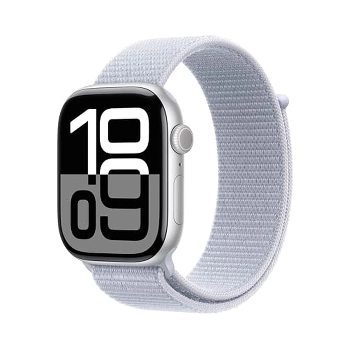 Apple Watch Series 10 [GPS 46mm case] Smartwatch with Silver Aluminum Case with Blue Cloud Sport Loop. Fitness Tracker, ECG App, Always-On Retina Display, Carbon Neutral by Apple - Used - Very Good condition - US$383.45