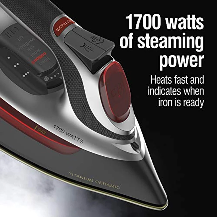 CHI Steam Iron for Clothes, Electronic Temperature Control Iron, 1700W, Titanium-Infused Ceramic Soleplate, 300+ Steam Holes, 10 ft Cord, 3-Way Auto Shutoff, Silver, 13107 by CHI - Image 6