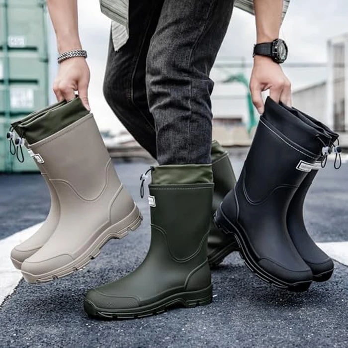 XUNRUO Mid Calf Garden Rain Boots for men and women,Waterproof Outdoor shoes Slip Resistant Fashion Boots Black P 43 by XUNRUO - Image 7