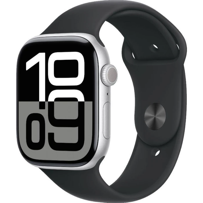 Apple Watch Series 10 (GPS) - 64GB - 46mm - Silver Aluminum Case with Black Rubber Sport Band - Medium Size by Apple - Image 2
