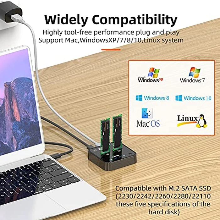 Dual M.2 SATA SSD Docking Station & Offline Duplicator | USB-C + USB-A | One-Click Clone | Supports B/M Key 2242/2260/2280/22110 | Tool-Free Design for Data Backup & SSD Expansion by MAIWO - Image 5