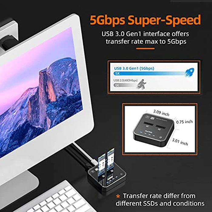 Dual M.2 SATA SSD Docking Station & Offline Duplicator | USB-C + USB-A | One-Click Clone | Supports B/M Key 2242/2260/2280/22110 | Tool-Free Design for Data Backup & SSD Expansion by MAIWO - Image 6