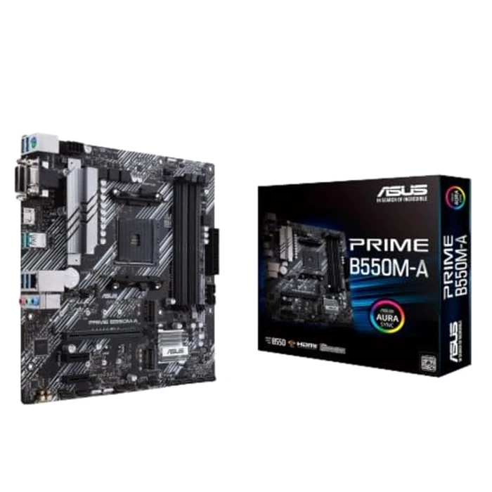 ASUS Prime B550M-A WiFi II AMD AM4 (3rd Gen Ryzen(TM)) Micro ATX Motherboard (PCIe 4.0, WiFi 6, ECC Memory, 1Gb LAN, HDMI 2.1/D-Sub, 4K@60HZ, Addressable Gen 2 RGB Header and Aura Sync) by Asus - Image 1