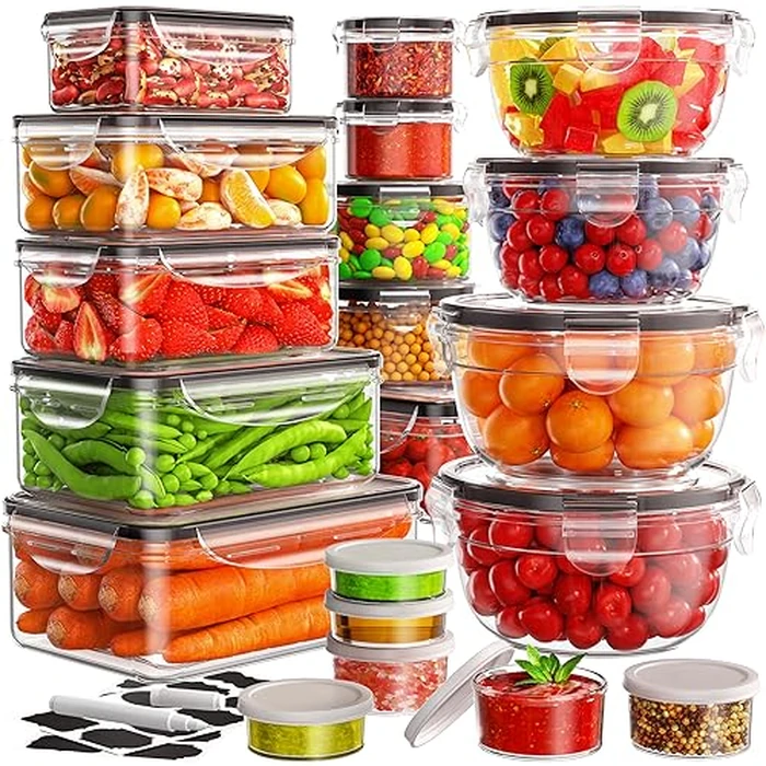 JSCARES 40 PCS Food Storage Containers with Lids Airtight (20 Lids &20 Containers) - Leakproof Meal-Prep Containers for Kitchen Storage Reusable Plastic Microwave/Dishwasher Safe with Labels & Pen by JSCARES - Used - Very Good condition