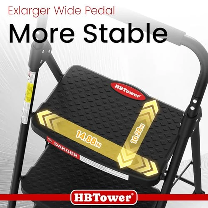 HBTower 4 Step Ladder, Step Stool Foldable with Wide Anti-Slip Pedal, Sturdy Steel Ladders for Home Adults Kitchen by HBTower - Image 2