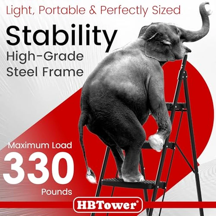 HBTower 4 Step Ladder, Step Stool Foldable with Wide Anti-Slip Pedal, Sturdy Steel Ladders for Home Adults Kitchen by HBTower - Image 3