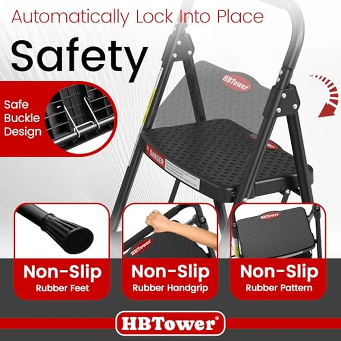 HBTower 4 Step Ladder, Step Stool Foldable with Wide Anti-Slip Pedal, Sturdy Steel Ladders for Home Adults Kitchen by HBTower - Image 4
