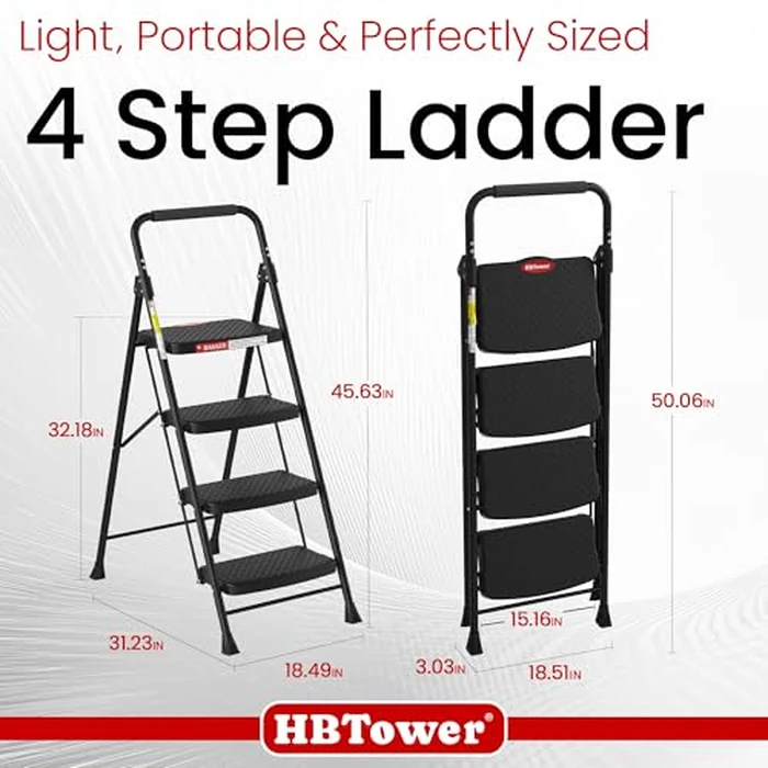 HBTower 4 Step Ladder, Step Stool Foldable with Wide Anti-Slip Pedal, Sturdy Steel Ladders for Home Adults Kitchen by HBTower - Image 7