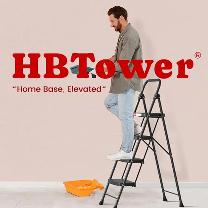 HBTower 4 Step Ladder, Step Stool Foldable with Wide Anti-Slip Pedal, Sturdy Steel Ladders for Home Adults Kitchen by HBTower - Image 8