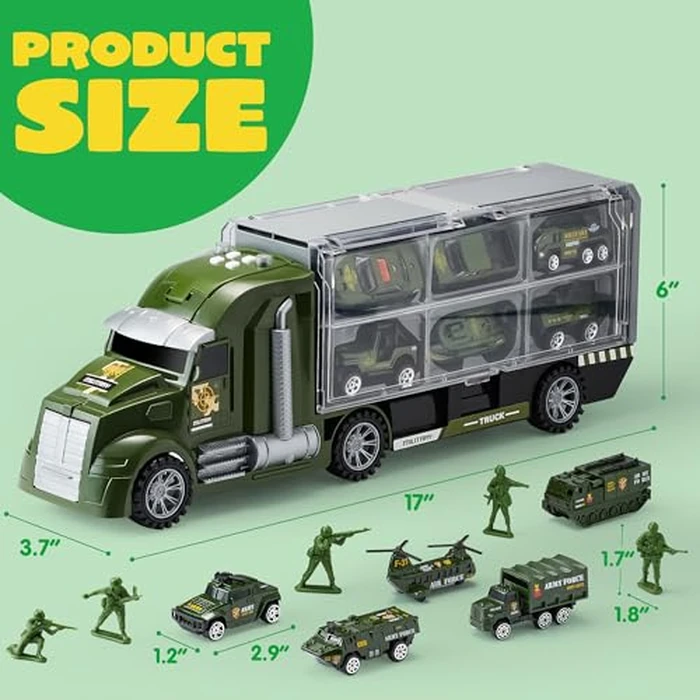 JOYIN 25 in 1 Military Kids Truck Toys for Age 3+, Toddler Boy Toys, Army Men Tanks Set with Soldier Men, Mini Battle Cars in Carrier Truck with Lights and Sounds, Gifts for Grandkids by JOYIN - Image 7