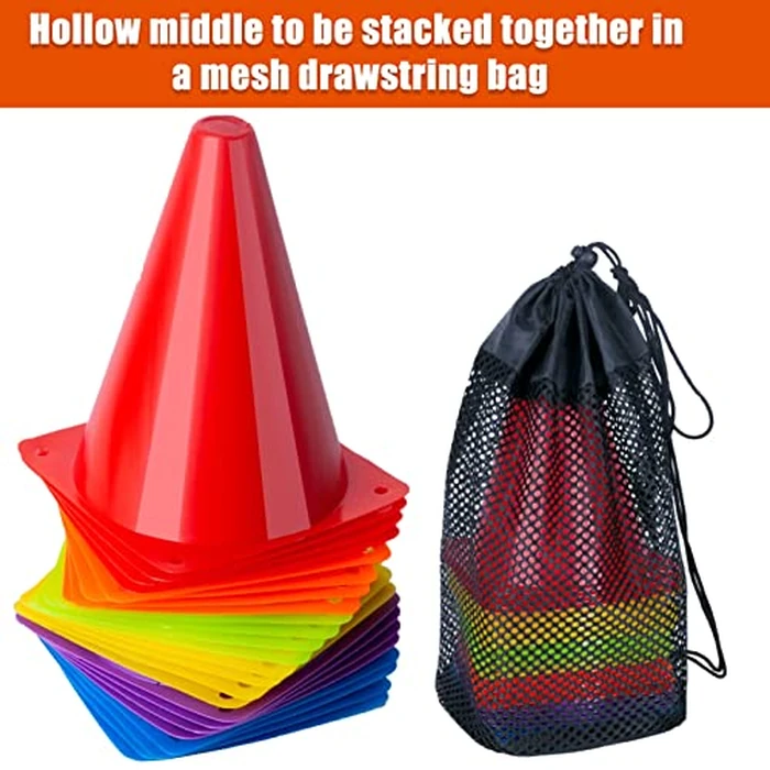 7 Inch Soccer Cones, 24 Pack Cones Sports Training Agility Field Marker Plastic Cones for Skating Basketball Football Practice Drills, Indoor Outdoor Activity Events Games Obstacle Course - 6 Colors by cyrico - Image 3