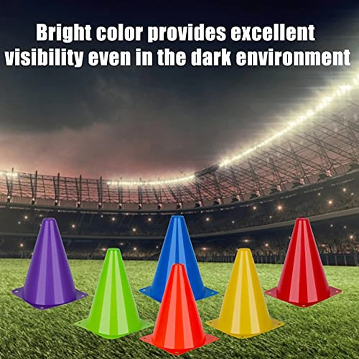 7 Inch Soccer Cones, 24 Pack Cones Sports Training Agility Field Marker Plastic Cones for Skating Basketball Football Practice Drills, Indoor Outdoor Activity Events Games Obstacle Course - 6 Colors by cyrico - Image 6