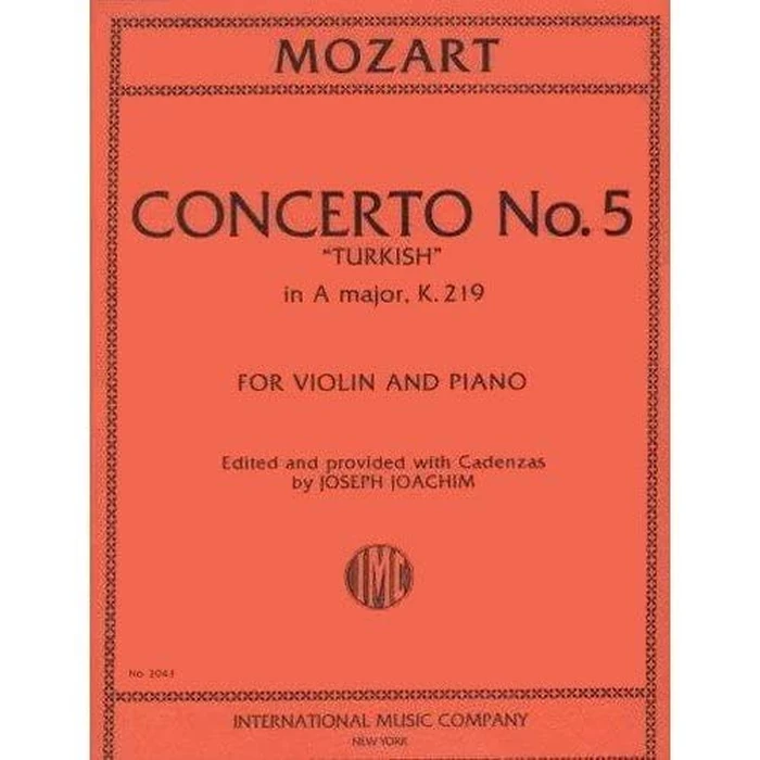 Mozart, W.A. Concerto No. 5 in A Major, K. 219 Violin and Piano - by Joseph Joachim - International by International Music Company - Used - Very Good condition - US$18.30