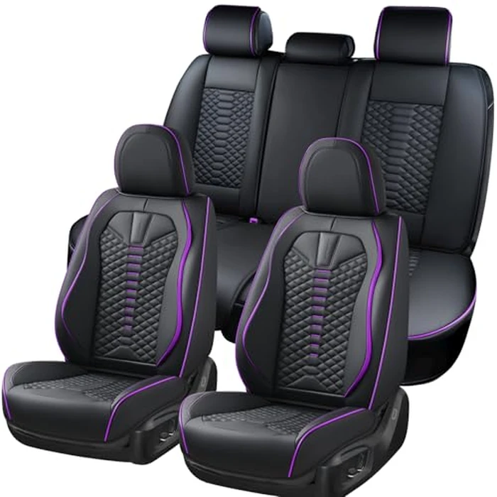 Coverado Leather Seat Covers, Car Seat Covers Full Set, Nappa Leather Seat Covers for Cars, Car Seat Protectors Waterproof, 5 Seats Black&Purple Automotive Seat Covers Fit for Most Cars Trucks by Coverado - Used - Very Good condition