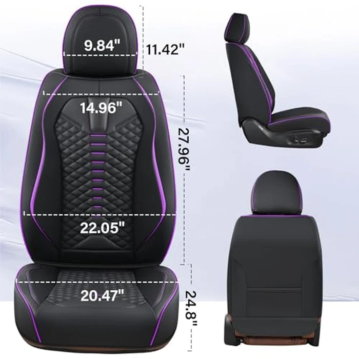 Coverado Leather Seat Covers, Car Seat Covers Full Set, Nappa Leather Seat Covers for Cars, Car Seat Protectors Waterproof, 5 Seats Black&Purple Automotive Seat Covers Fit for Most Cars Trucks by Coverado - Image 7