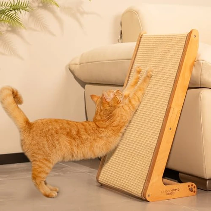 CHEERHOME PETS Sisal Cat Scratcher Ramp for Indoor Cats, 24.8" L Shape Scratching Post Climbing Vertical Cat Scratch Pad, Solid Wooden Cat Furniture(Medium) by CHEERHOME PETS - Image 1