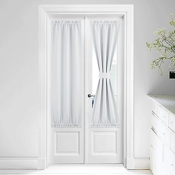 NICETOWN Thermal Door Blinds for Living Room Window, Privacy Room Darkening Insulated French Door Curtains for Kitchen Patio Sidelight Curtains with Tieback, 25" W x 64" L, 1 Piece, Greyish White by NICETOWN - Image 1