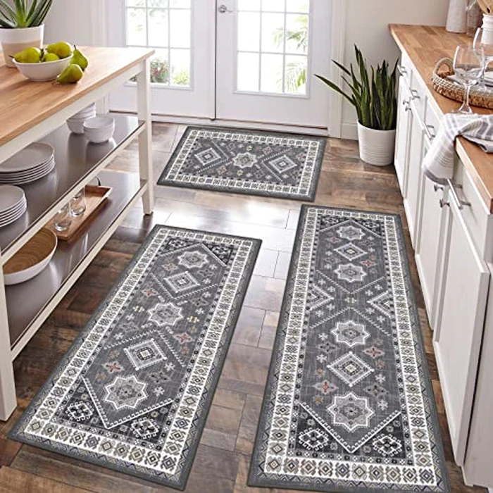 HEBE Boho Kitchen Rug Sets 3 Piece with Runner Non Slip Kitchen Rugs and Mats Washable Kitchen Mats for Floor Thick Kitchen Floor Mat Carpet Runner Rugs for Hallway Laundry Holiday Decor by HEBE RUGS - Used - Like New condition - US$19.98