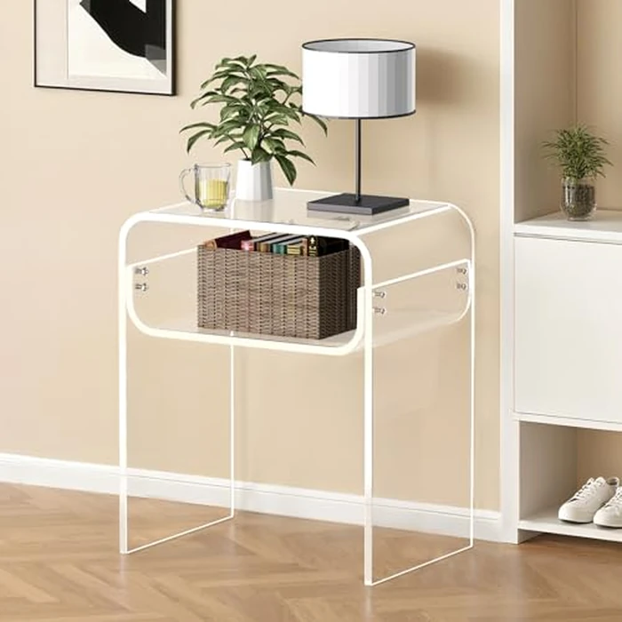 VEVOR Acrylic Side Table, 2-Tier Clear End Table with Storage Shelf, Modern Transparent Bedside Nightstand Lucite Desk for Bedroom, Living Room, Home Decor, 11.8" D x 15.7" W x 19.7" H by VEVOR - Image 2