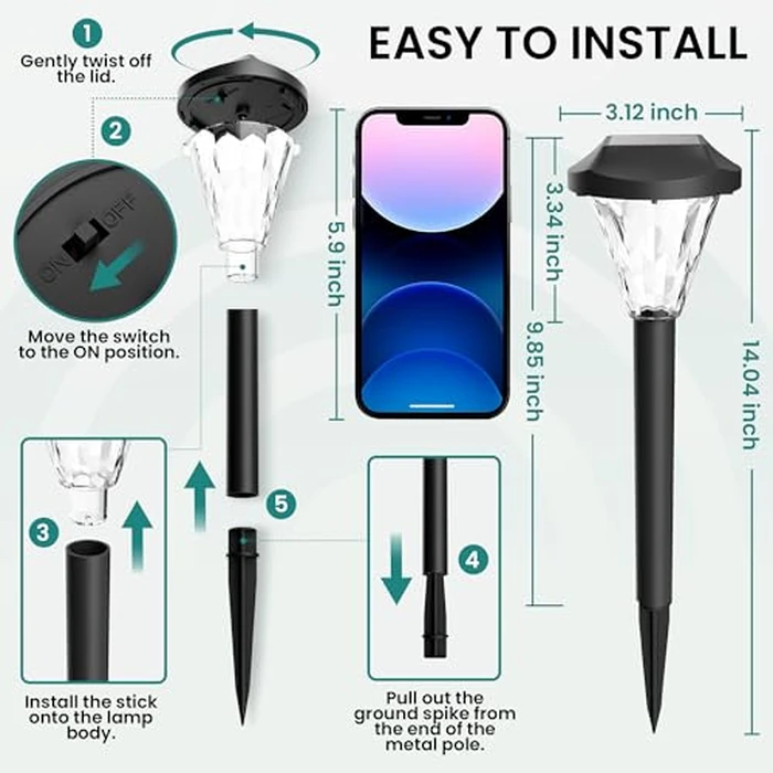 GIGALUMI 16 Pack Solar Lights Outdoor Waterproof, Outdoor Solar Lights for Yard, Solar Garden Lights, Yard Decorations Outdoor for Pathway, Patio, Garden, Driveway, Lawn, and Landscape(Cold White) by GIGALUMI - Image 4