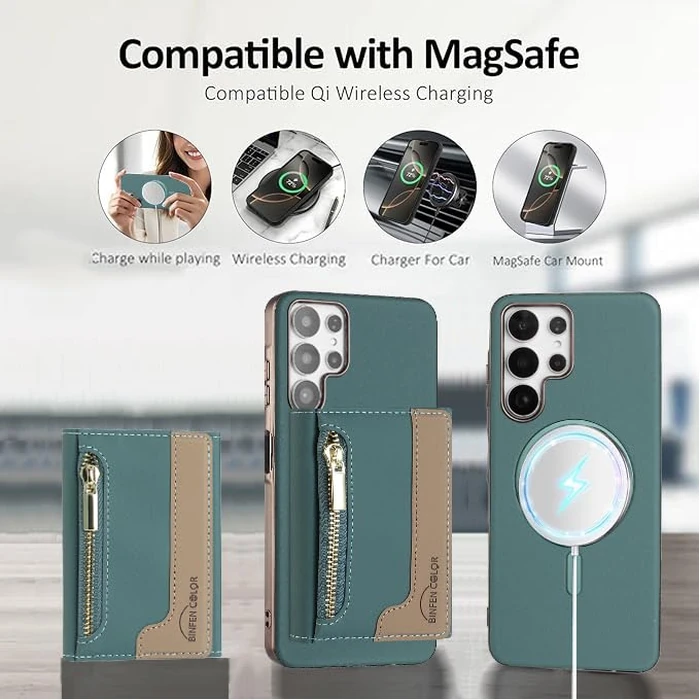 Asuwish Phone Case for Samsung Galaxy S25 Ultra 5G Wallet Cell Cover Compatible with Magsafe RFID Tempered Screen Protector Credit Card Holder Stand S25Ultra 25S S 25 25Ultra 6.9 2025 Women Men Green by Asuwish - Image 4