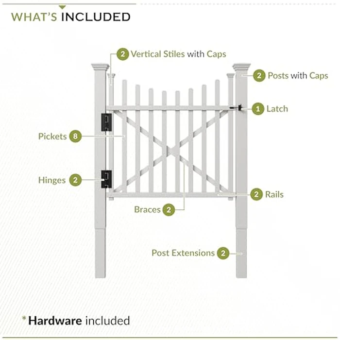 3.8ft H x 4.1ft W (1 Gate) Zippity Manchester Gate Kit, White Vinyl Picket Fence Gate Kit for Manchester Fence Panels, Gate for Backyard, Patio, Outdoor, & Garden Fence, ZP19019 by Zippity Outdoor Products - Image 2