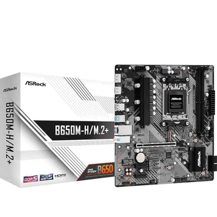 ASRock B650M-HM.2+ AMD AM5 Micro-ATX Motherboard, Supports AMD Ryzen 9000/8000/7000 Series Processors, DDR5 6400+ (OC), PCIe 5.0 M.2, Gigabit LAN, 6+1+1 Power Phase by ASRock - Image 1