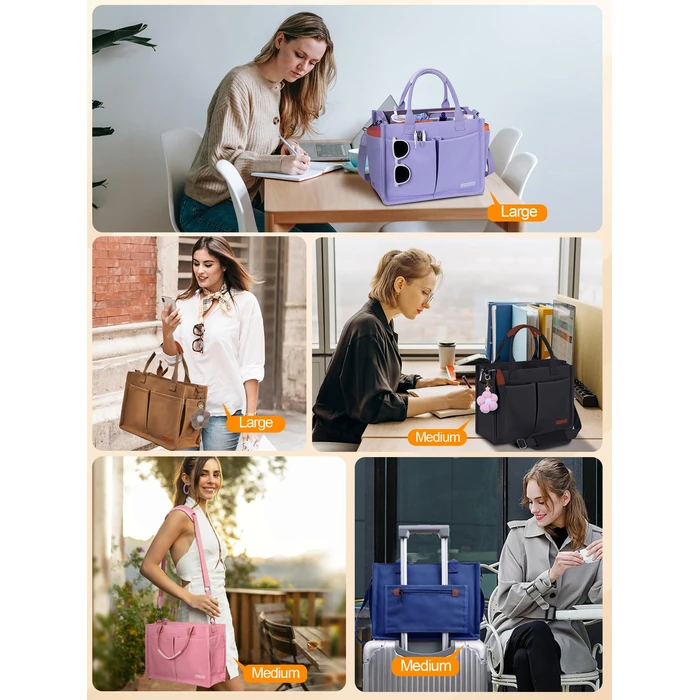 FIORETTO Women's Canvas Tote Bag with Zipper Top, Individual Compartments, Reinforced Bottom, Trolley Sleeve & Adjustable Strap, Doubles as a Crossbody Purse for Work, Travel & Bible, Pink Blush L by FIORETTO - Image 4