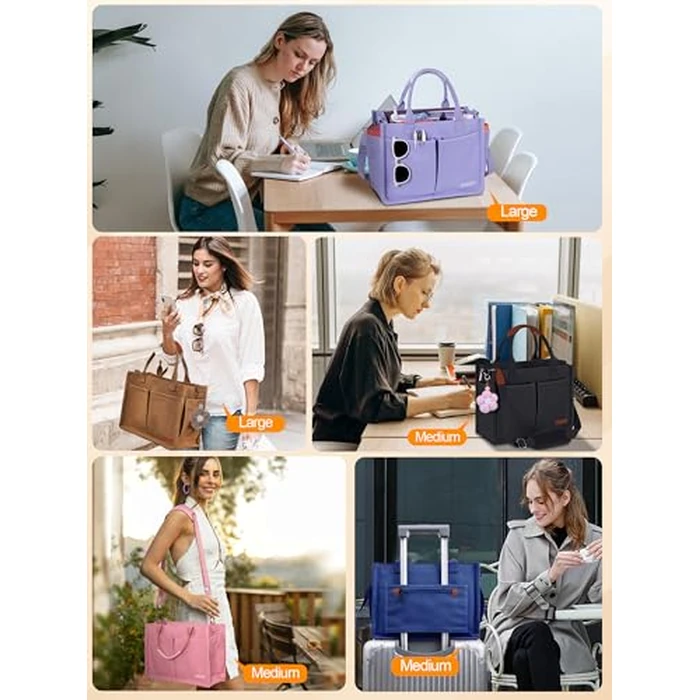 FIORETTO Women's Canvas Tote Bag with Zipper Top, Individual Compartments, Reinforced Bottom, Trolley Sleeve & Adjustable Strap, Doubles as a Crossbody Purse for Work, Travel & Bible, Pink Blush L by FIORETTO - Image 5