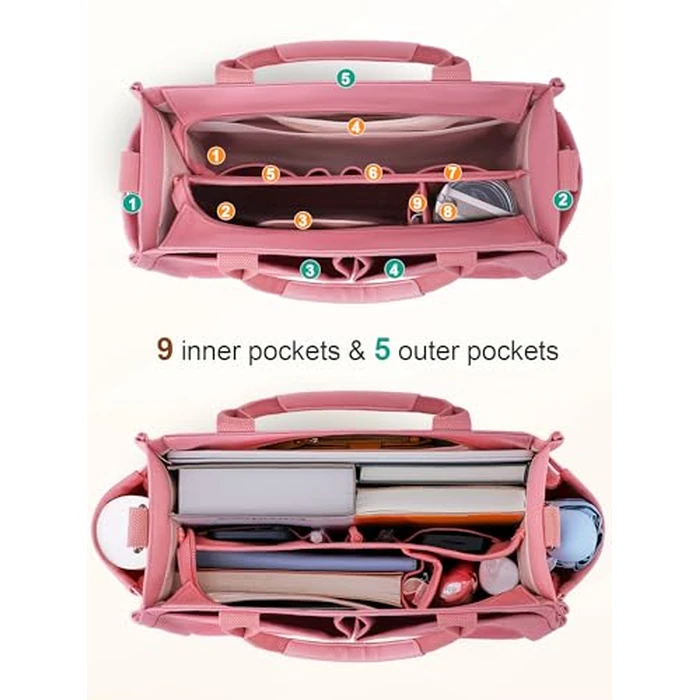 FIORETTO Women's Canvas Tote Bag with Zipper Top, Individual Compartments, Reinforced Bottom, Trolley Sleeve & Adjustable Strap, Doubles as a Crossbody Purse for Work, Travel & Bible, Pink Blush L by FIORETTO - Image 8