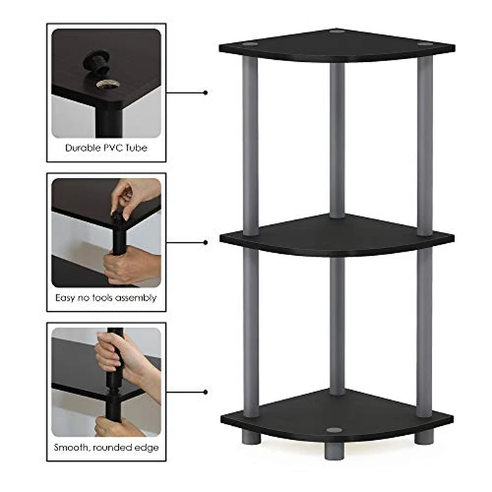 Furinno TURN-N-TUBE Corner Shelf, 3-Tier Corner Bookshelf, Display Storage Shelves with Open Shelves, for Organization and Storage, Living Room, Home Office, Garage, Black by Furinno - Image 4