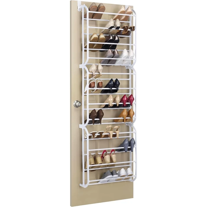 Whitmor 36 Pair Over The Door Shoe Organizer, 12 Tier Hanging Shoe Organizer, Heavy Duty Metal Shoe Holder, Hanging Shoe Rack for Closet Organizer & Storage, 72" L x 22.5" W x 7.5" H, White by Whitmor - Image 1