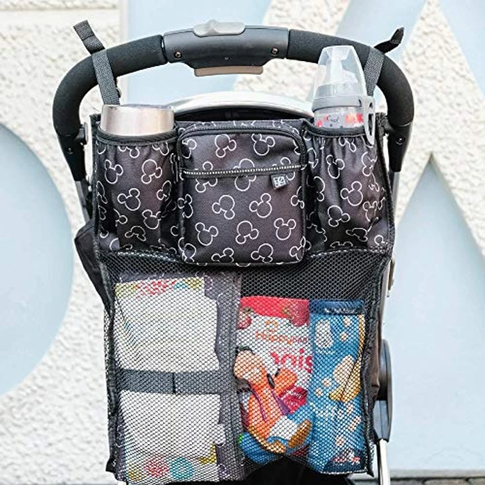 Disney Baby by J.L. Childress Cups 'N Cargo Stroller Caddy Organizer with Cup Holder - Stroller Accessories Bag, Travel Essential, Mesh Storage Attachment, Universal Fit - Mickey Mouse, Black by J.L. Childress - Image 5