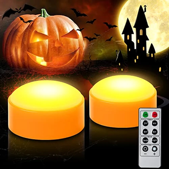 CANDLE IDEA 2 PCS Halloween LED Pumpkin Lights with Remote and Timer, Battery Operated Orange Jack-O-Lantern Light for Halloween Decor, Flameless Candles for Pumpkin Decoration by CANDLE IDEA - Image 1