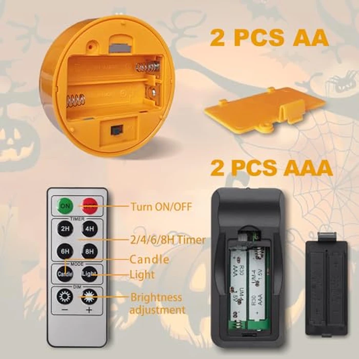 CANDLE IDEA 2 PCS Halloween LED Pumpkin Lights with Remote and Timer, Battery Operated Orange Jack-O-Lantern Light for Halloween Decor, Flameless Candles for Pumpkin Decoration by CANDLE IDEA - Image 6