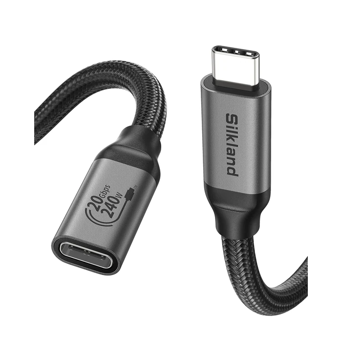 Silkland USB C Extension Cable, [20Gbps/240W/5K] USB C 3.2 Extender 3.3ft, 4K@60Hz Type C Video Extension Cord Male to Female Compatible with USBC Hub/PSVR2/iPhone 15/iPad Pro/Mag Safe Charger by Silkland - Image 1