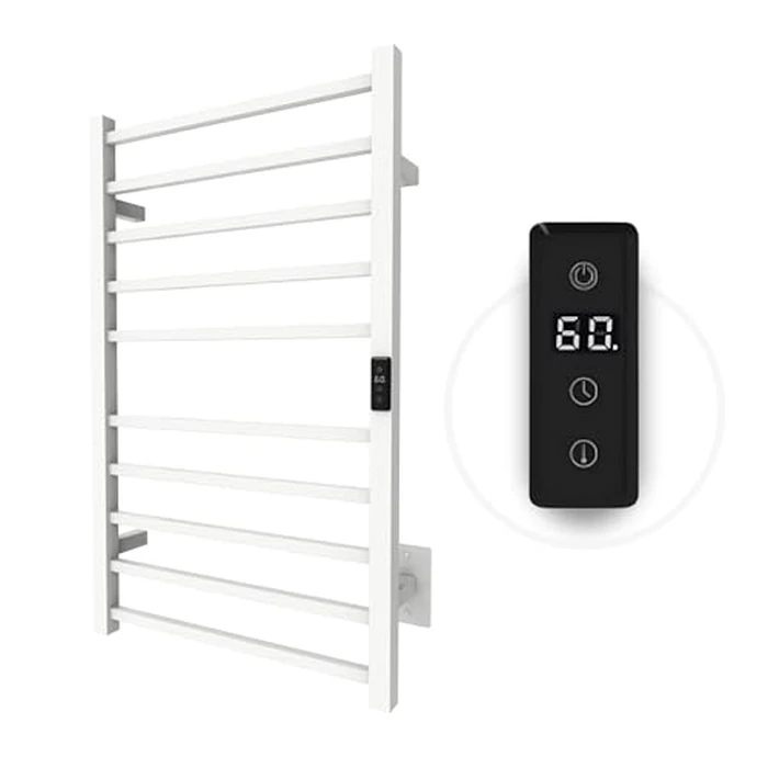 Odass | Towel Warmer | Built-in Timer with Led Indicators | Timer Modes: 1 H to 8 H, ON/Off | Temperature 30 to 60 degreesC (86 to 140 degreesF) | Wall Mounted | 10 Square Bars | Matt White by Odass - Used - Very Good condition - CA$216.70