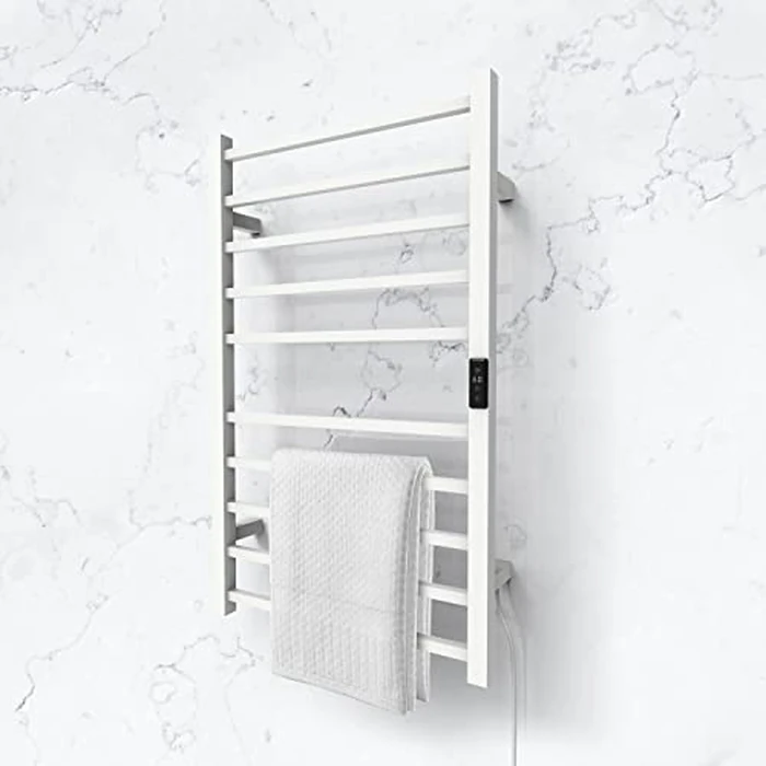 Odass | Towel Warmer | Built-in Timer with Led Indicators | Timer Modes: 1 H to 8 H, ON/Off | Temperature 30 to 60 degreesC (86 to 140 degreesF) | Wall Mounted | 10 Square Bars | Matt White by Odass - Image 2