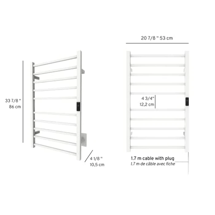 Odass | Towel Warmer | Built-in Timer with Led Indicators | Timer Modes: 1 H to 8 H, ON/Off | Temperature 30 to 60 degreesC (86 to 140 degreesF) | Wall Mounted | 10 Square Bars | Matt White by Odass - Image 8