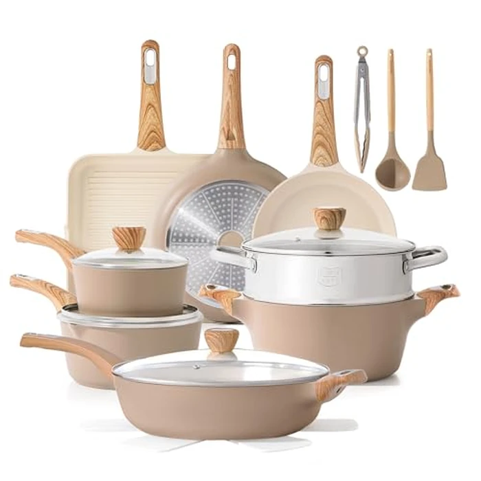 SENSARTE Ceramic Cookware Sets, Pots and Pans Set Nonstick, 20-Piece Induction Cookware, Non-Toxic Healthy Non Stick Kitchen Cooking Set with Stay-Cool Handles, PFAS PTFE PFOA PFOS Free by SENSARTE - Used - Like New condition