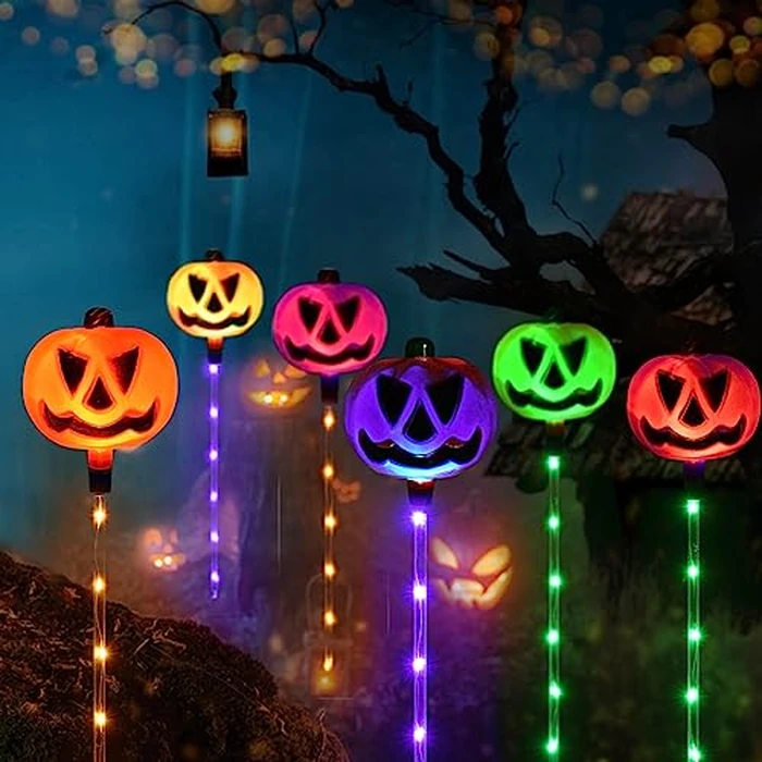 Homeleo Set of 6 Solar Pumpkin Pathway Lights for Halloween Decorations Outdoor, Color Changing Outdoor Lights, Light up Jack O Lantern Pumpkins Party Porch Yard HLD578 by Homeleo - Image 2