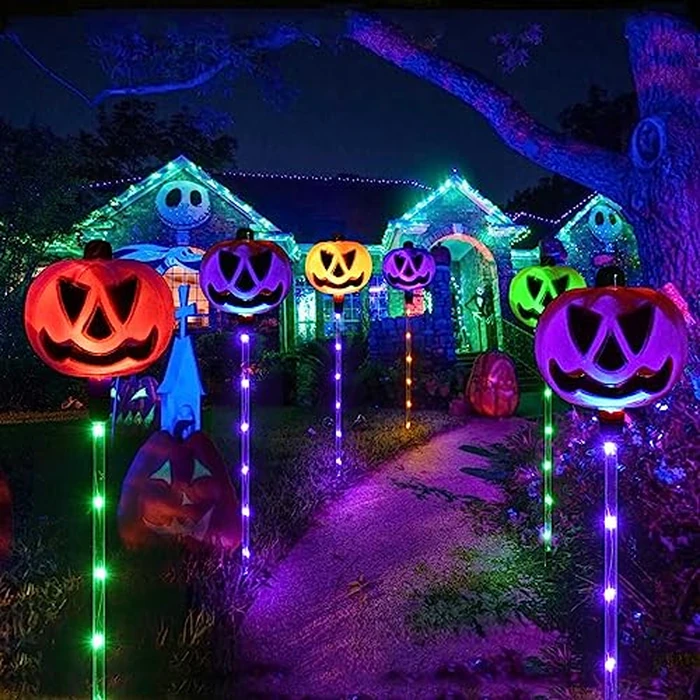 Homeleo Set of 6 Solar Pumpkin Pathway Lights for Halloween Decorations Outdoor, Color Changing Outdoor Lights, Light up Jack O Lantern Pumpkins Party Porch Yard HLD578 by Homeleo - Image 3