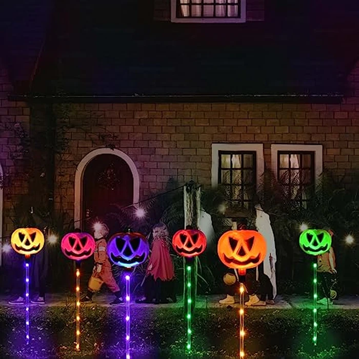 Homeleo Set of 6 Solar Pumpkin Pathway Lights for Halloween Decorations Outdoor, Color Changing Outdoor Lights, Light up Jack O Lantern Pumpkins Party Porch Yard HLD578 by Homeleo - Image 7