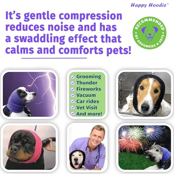 Happy Hoodie The Original Dog & Cat Calming Band - American Brand - Anxiety Relief/Noise Protection-Grooming-Thunder-Fireworks (X-Large, Purple) - Since 2008 by ZONI PETS - Image 3