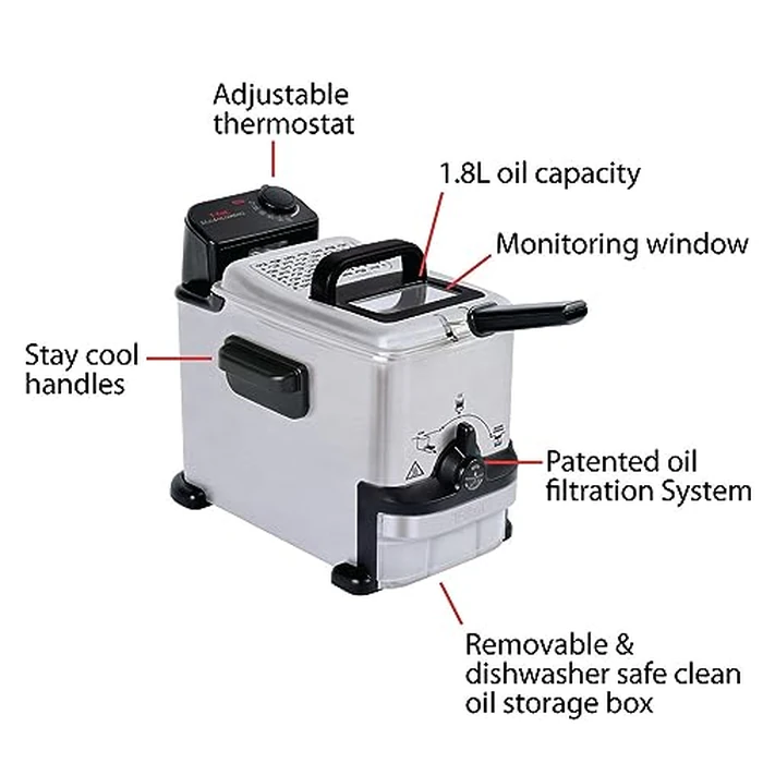 T-fal Compact EZ Clean Stainless Steel Deep Fryer with Basket for Home Use, 1.8 Liter Oil and 1.7 Pound Food Capacity, 1200 Watts, Easy Clean Temp Control, Oil Filtration, 1.8 L by T-Fal - Image 7