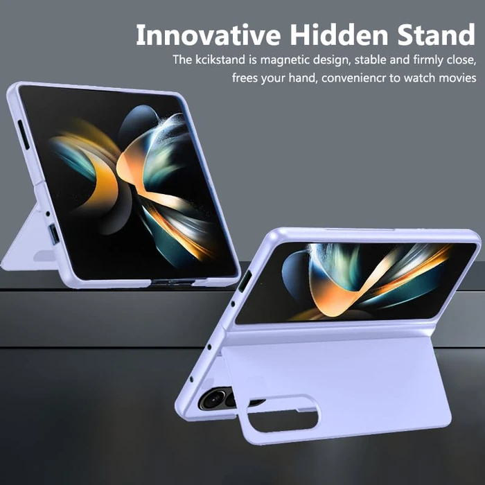 YQODSZ for Samsung Galaxy Z Fold 4 Case [Hidden Magnetic Kickstand], Z Fold 4 5g Kickstand Phone Case Slim Hard PC Bumper Shockproof Support Wireless Charging Z Fold4 5g Stand Case Lightpurple by YQODSZ - Image 2