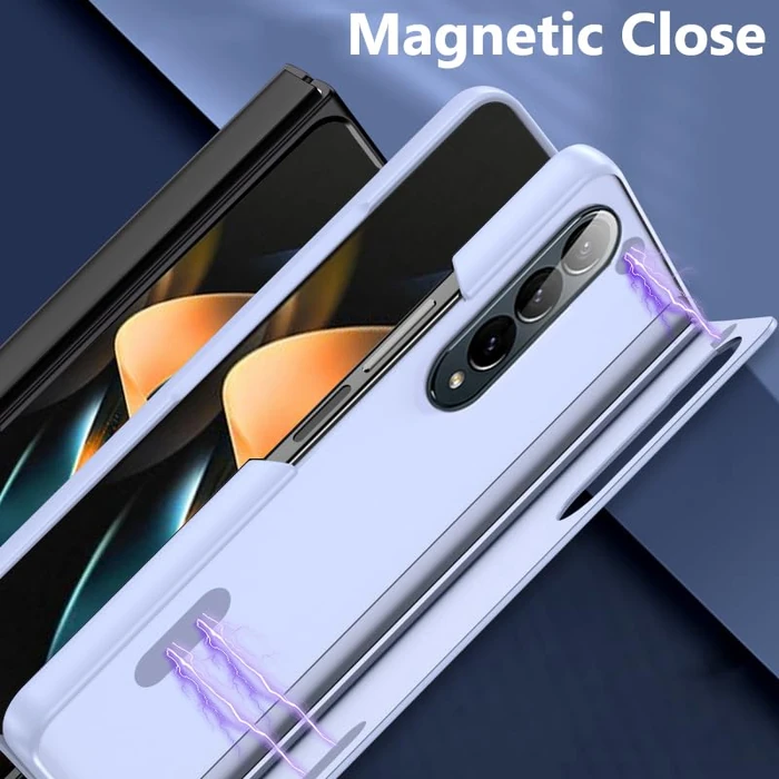 YQODSZ for Samsung Galaxy Z Fold 4 Case [Hidden Magnetic Kickstand], Z Fold 4 5g Kickstand Phone Case Slim Hard PC Bumper Shockproof Support Wireless Charging Z Fold4 5g Stand Case Lightpurple by YQODSZ - Image 3