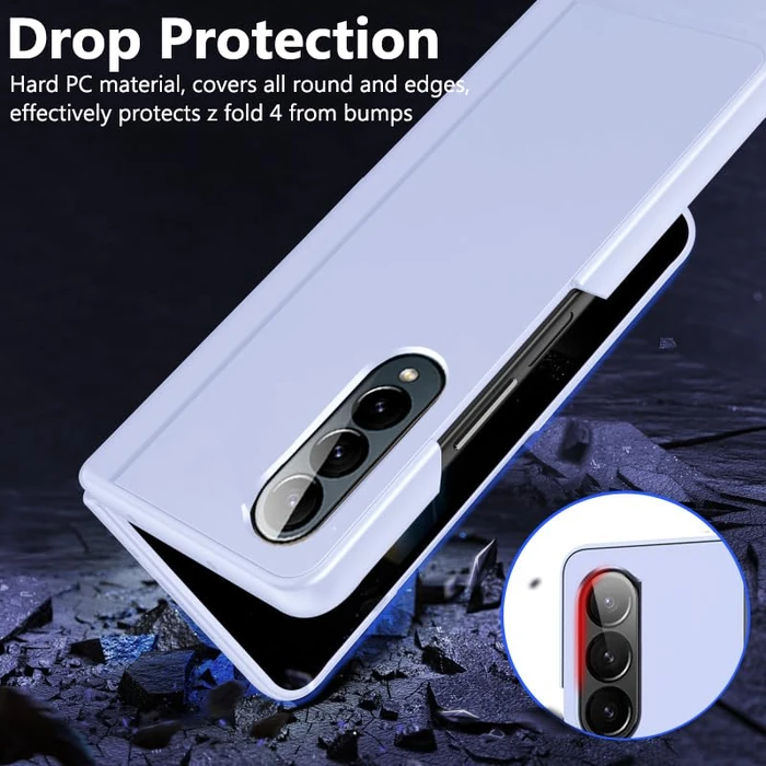 YQODSZ for Samsung Galaxy Z Fold 4 Case [Hidden Magnetic Kickstand], Z Fold 4 5g Kickstand Phone Case Slim Hard PC Bumper Shockproof Support Wireless Charging Z Fold4 5g Stand Case Lightpurple by YQODSZ - Image 4